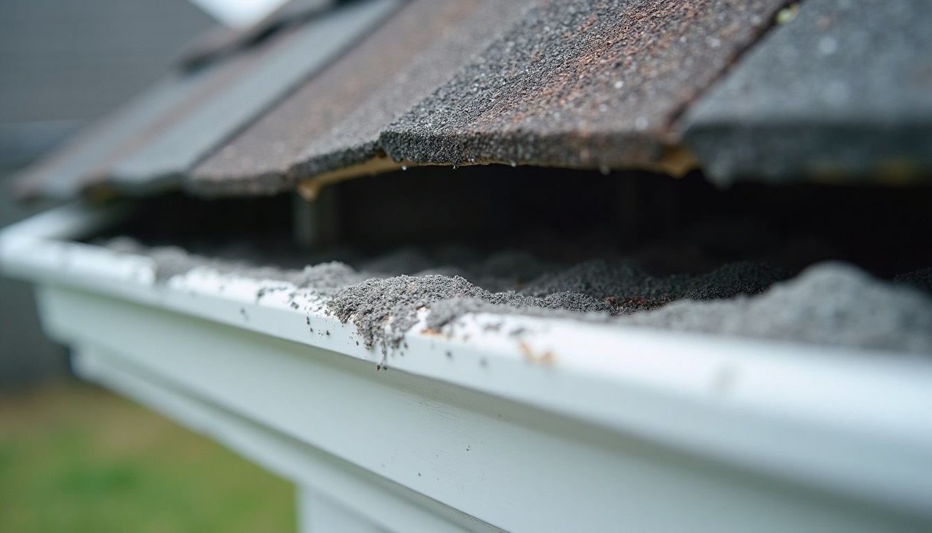 Shingle granules collected in a gutter